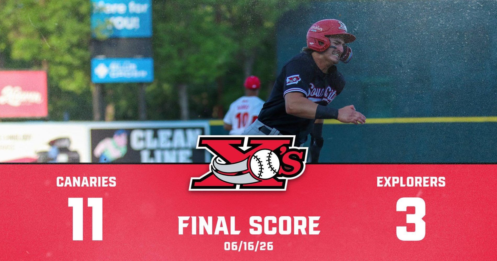 CANARIES BIG INNINGS SINK EXPLORERS